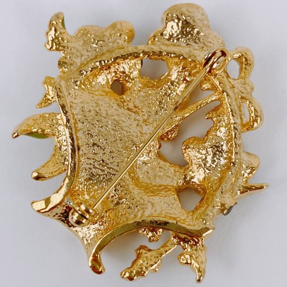 Vintage 60s Brooch Enamel Flower Basket Mid Century Jewelry Gold Tone Garden Pin - Picture 7 of 8